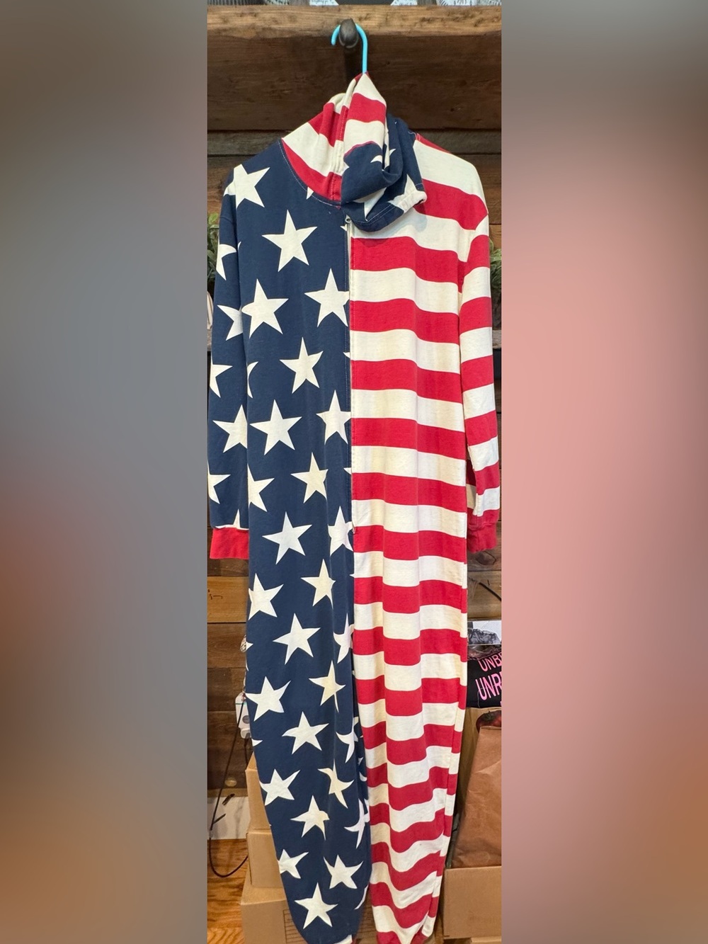 Disguise mens American Flag One-Piece Pajamas - Red, White, Blue